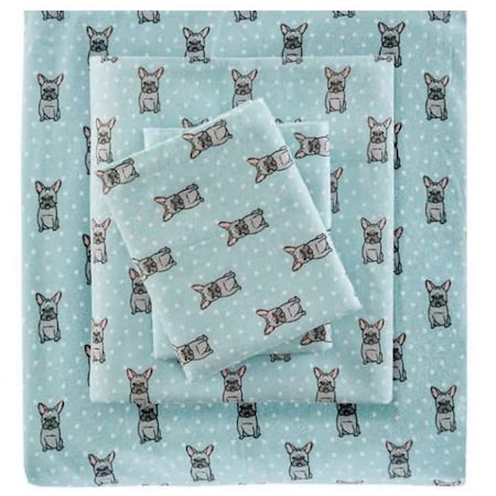 Imageware Systems Cozy Flannel Sheet Set, Aqua French Bulldog - Full TN20-0223
